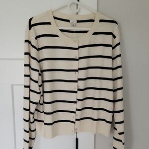 a new day Cream and Black Striped Button-Front Cardigan